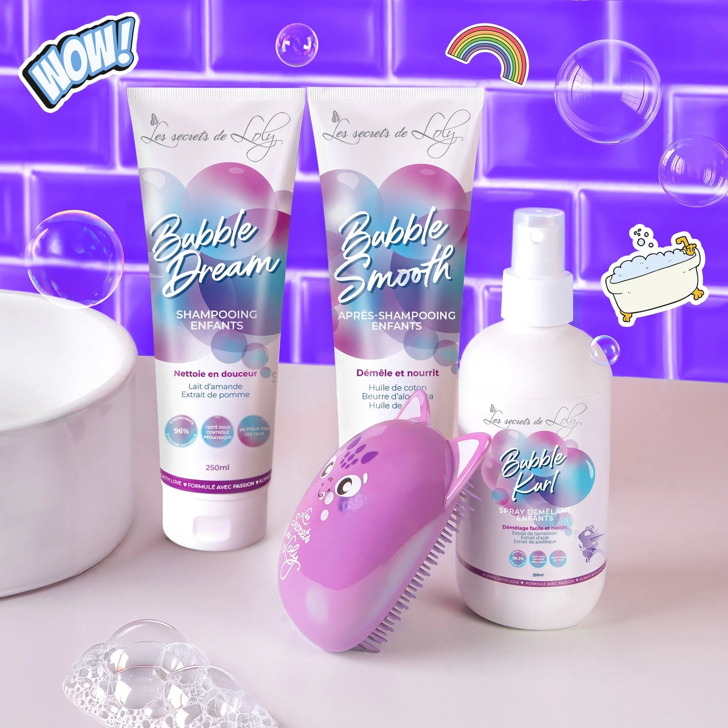 Les Essentiels Anti-Noeuds -  Shampooing, après-shampooing, spray démêlant et brosse pour les enfants